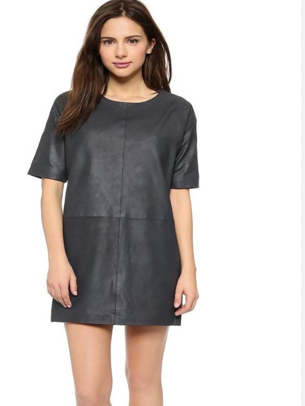 Billy Reid Black Leather Short-Sleeve Shift Dress